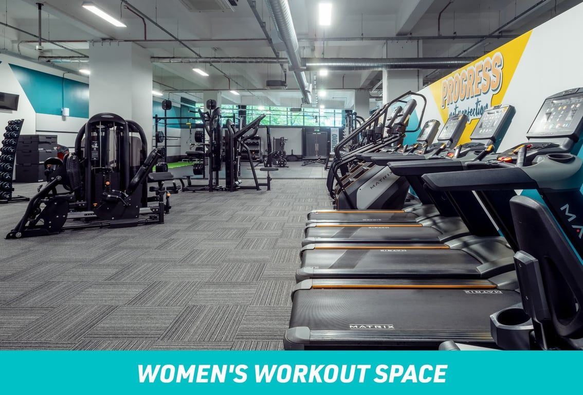 PureGym Leicester St Georges Way: Women's workout space - row of cardio machines