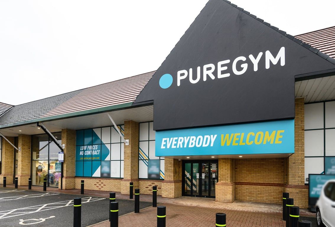 PureGym South Ruislip: The exterior facade of a Pure Gym facility with the text "EVERYBODY WELCOME" displayed.