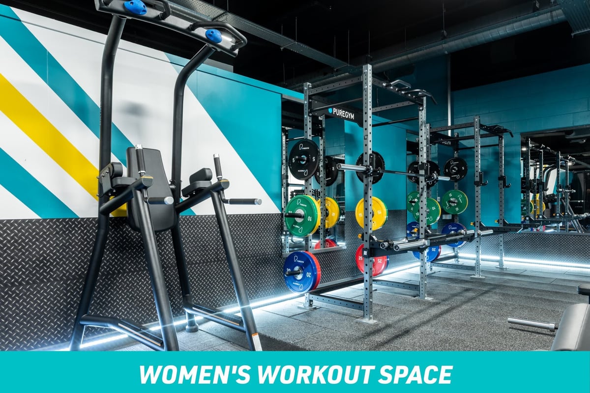 PureGym Norwich Castle Mall Women's Workout Space: Squat rack and pull up & dip bar