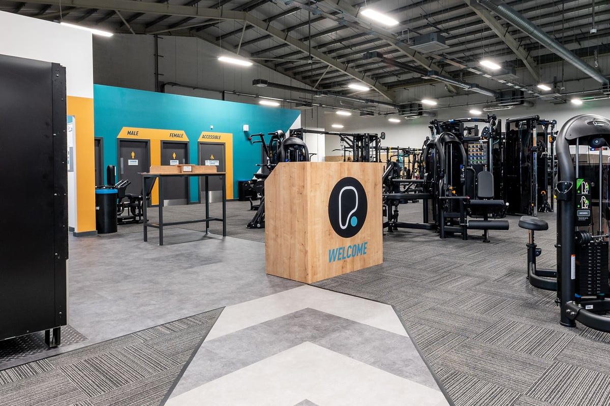 PureGym Lincoln Carlton Centre: Freeweights, squat racks, benches, mirrors, and rubberized flooring in a modern gym setting.