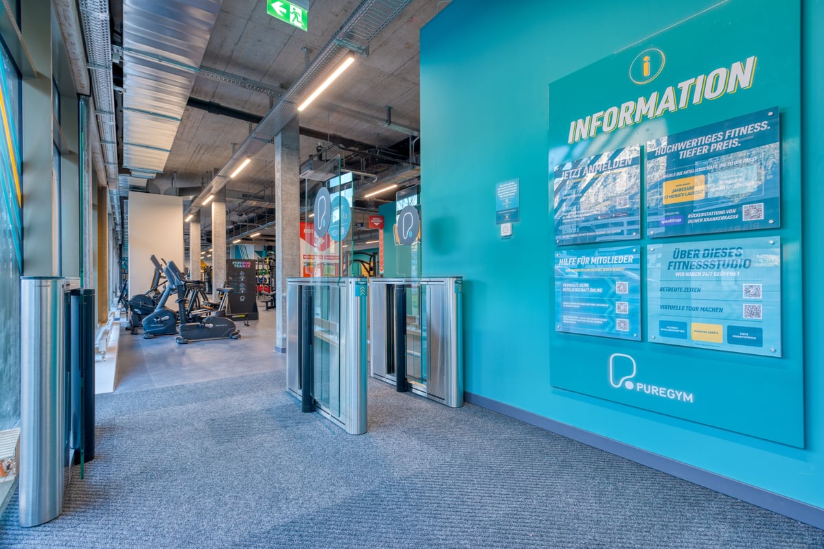 PureGym Altdorf: interior entrance with automatic gates