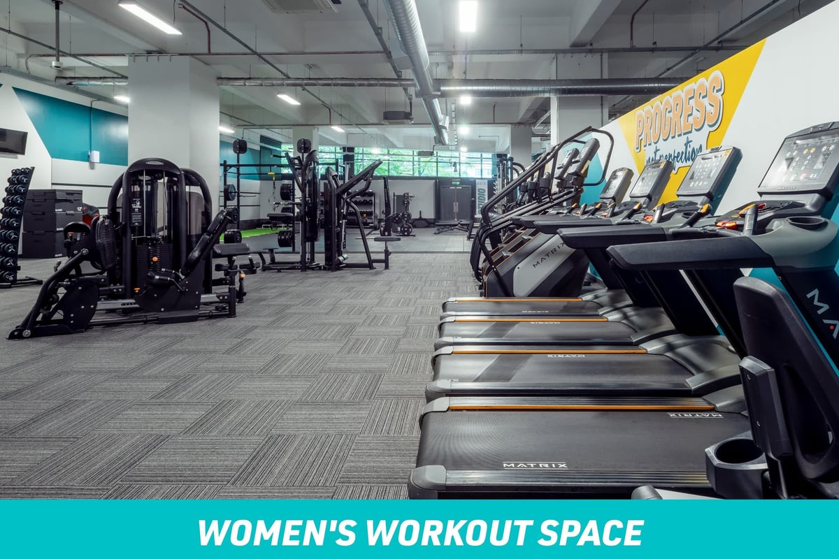 PureGym Leicester St Georges Way: Women's workout space - row of cardio machines