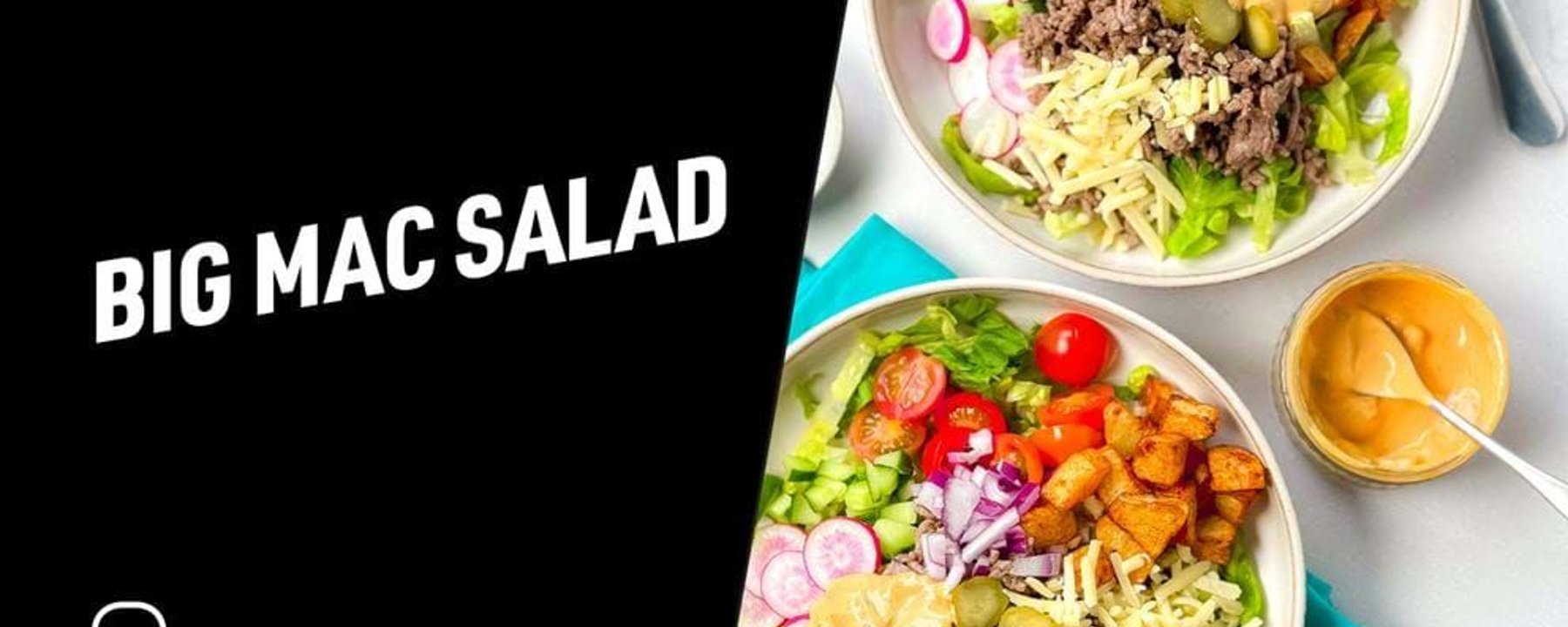 Two bowls of Big Mac salad with minced beef, cheese, pickles, and sauce