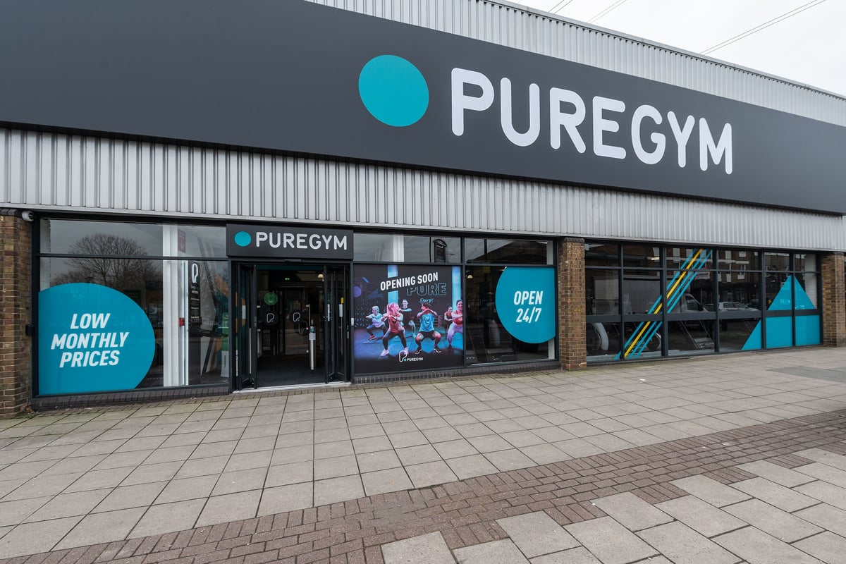 PureGym Puregym Crayford: Exterior of a gym facility with signage displaying "PureGym" and advertised low monthly prices.