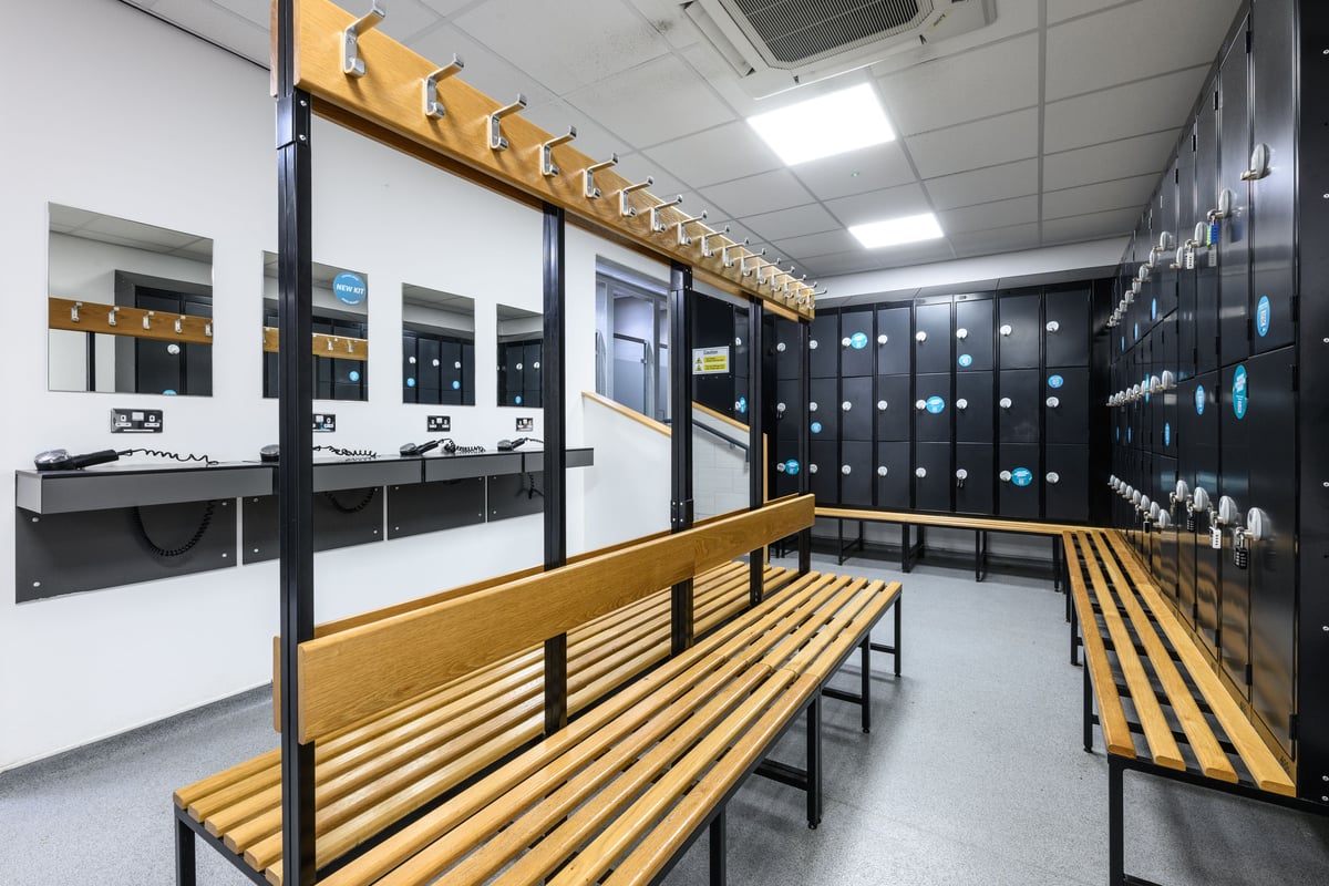 PureGym Glasgow Charing Cross changing room with lockers and benches