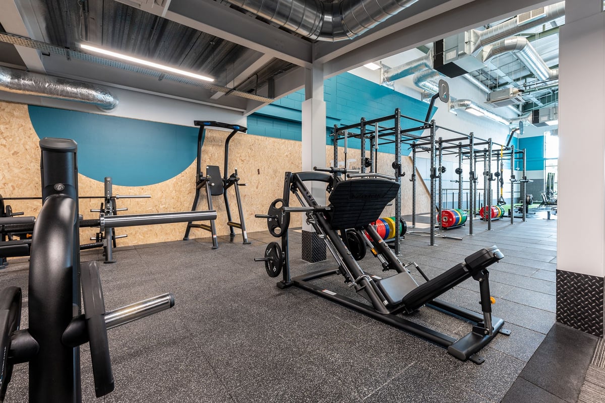 PureGym Coleraine: Gym studio with weight racks, free weights, benches, resistance machines, and rubberized flooring.