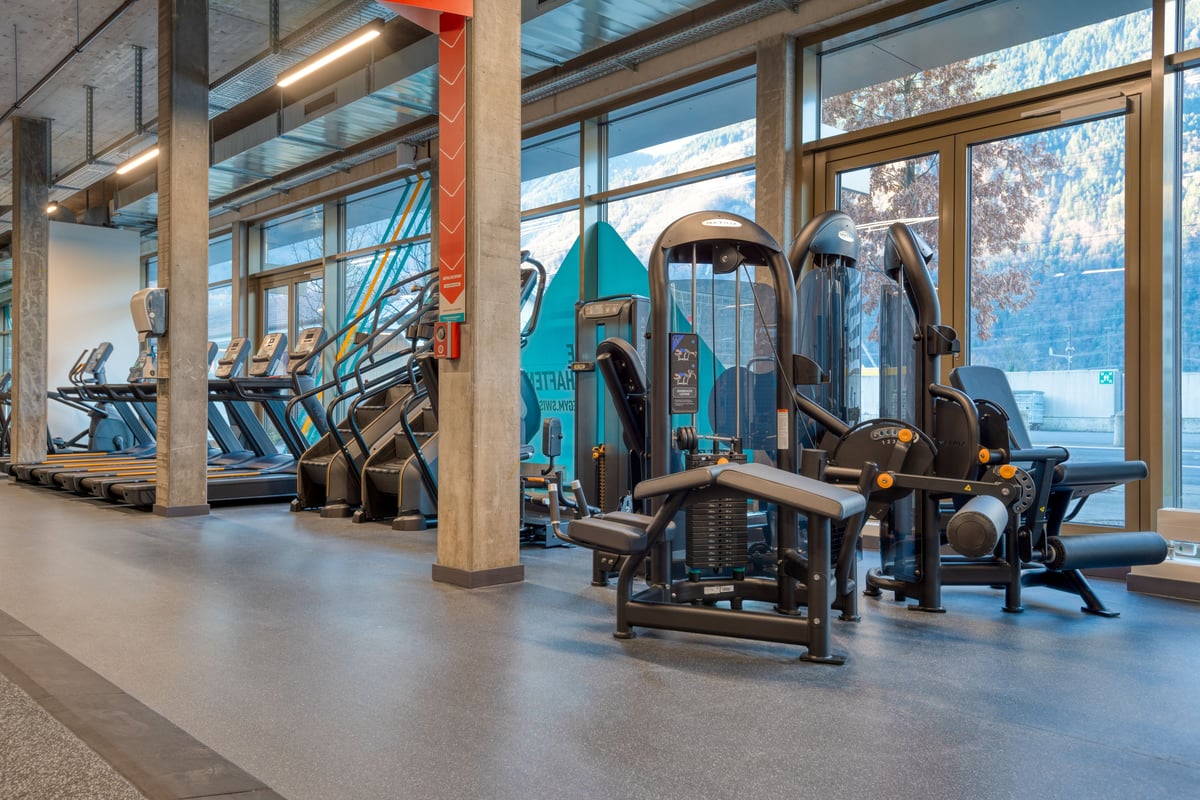 PureGym Altdorf: fixed-pin machines in front of a full-length window in a gym