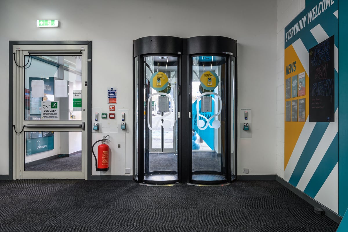 PureGym Glasgow Clydebank entry pods and disabled access door