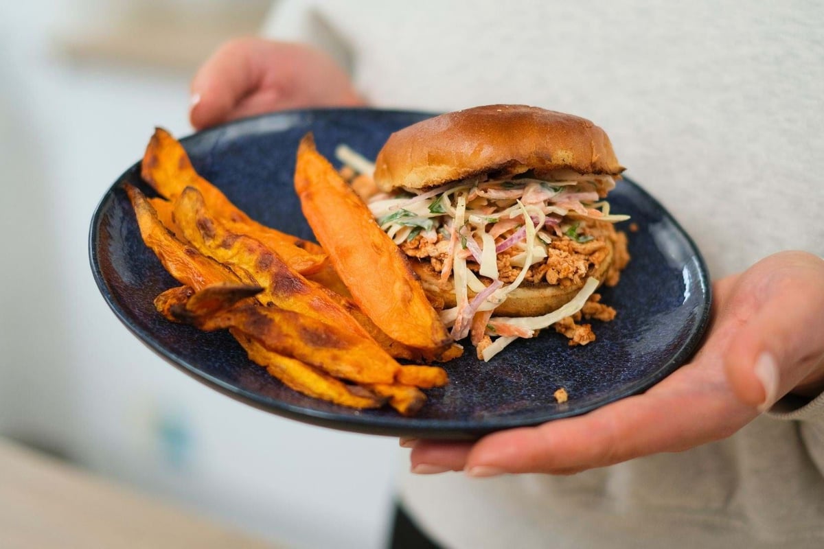 BBQ Shredded Tofu Buns with Herby Slaw