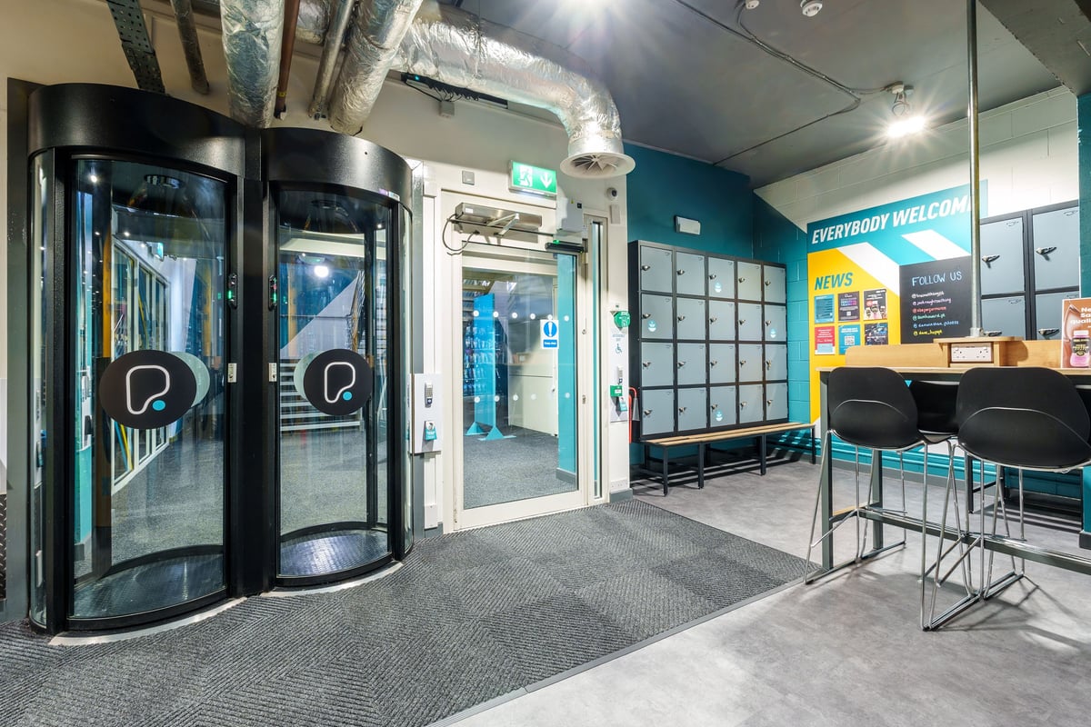 PureGym Leeds City Centre South entry pods and disabled access door