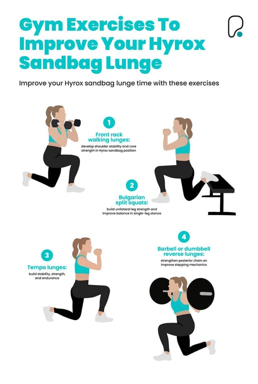 Infographic showing four illustrated lunge exercise variations with descriptions