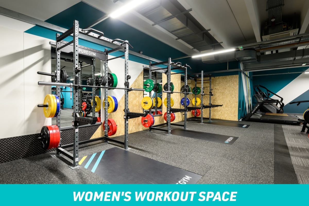 PureGym Manchester Urban Exchange Women's Workout Space: lifting rigs