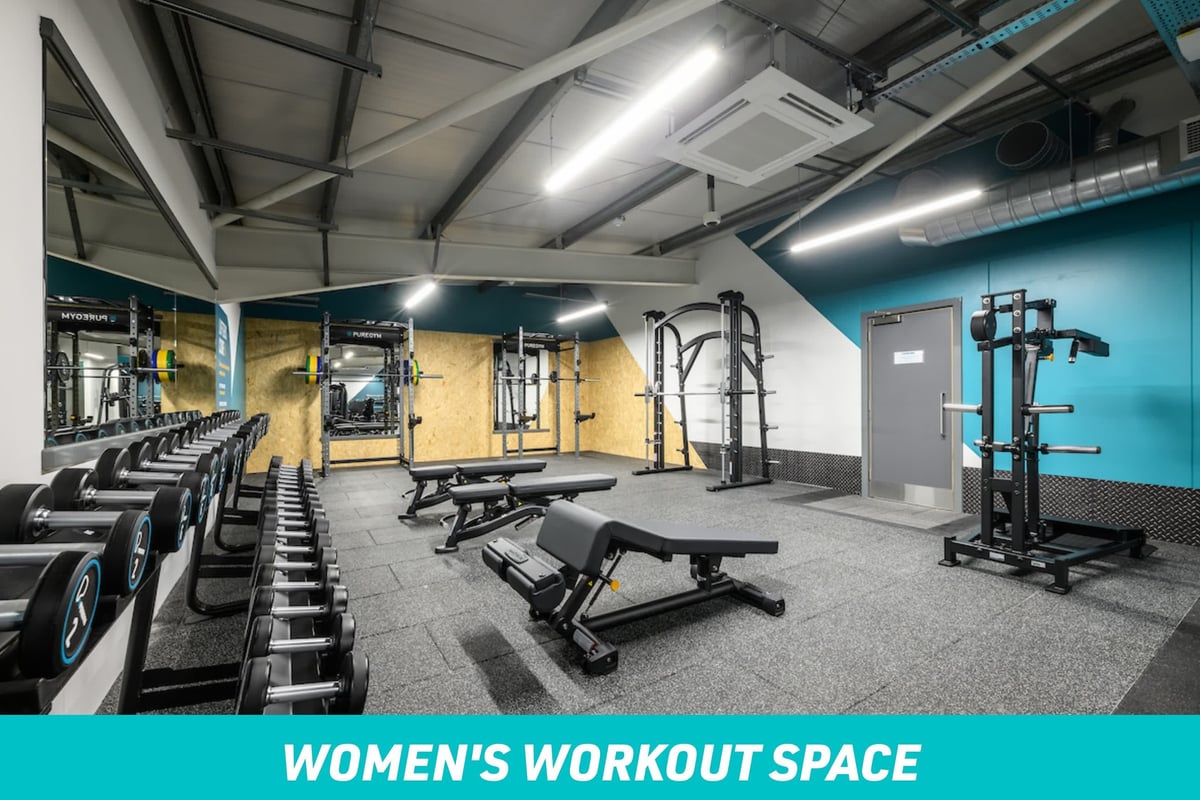 PureGym London Brentford: Women's workout space - free weights and benches