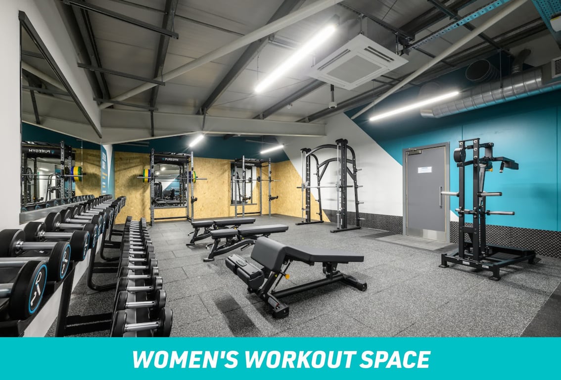 PureGym London Brentford: Women's workout space - free weights and benches