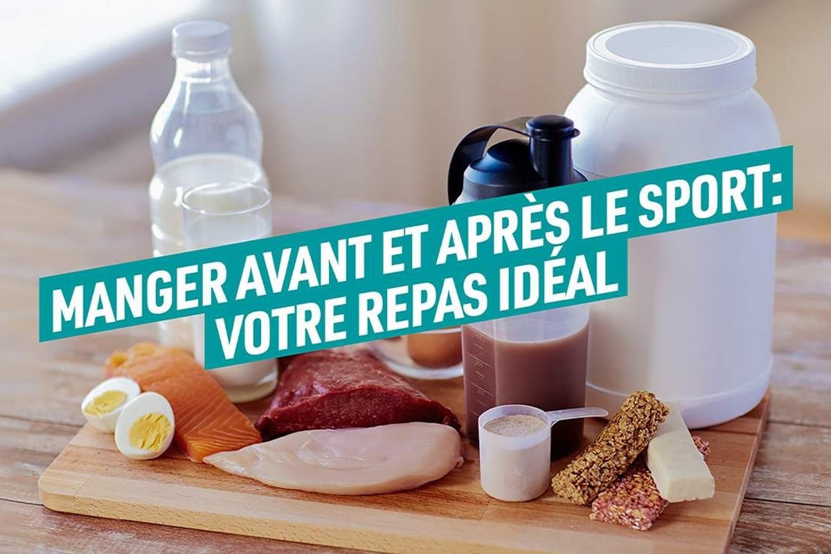 Œufs durs, saumon, poulet, bœuf, lait, shake protéiné, poudre et barres sur planche en boi