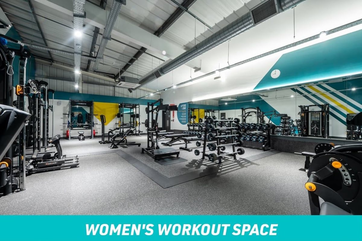 PureGym Torquay Women's Workout Space: Range of strength equipment including barbells, dumbbells and squat racks