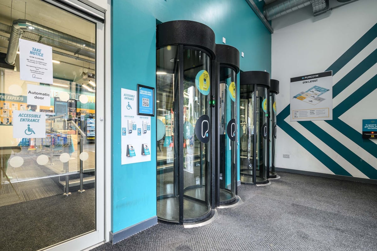 PureGym London Bermondsey entry pods and disabled access door