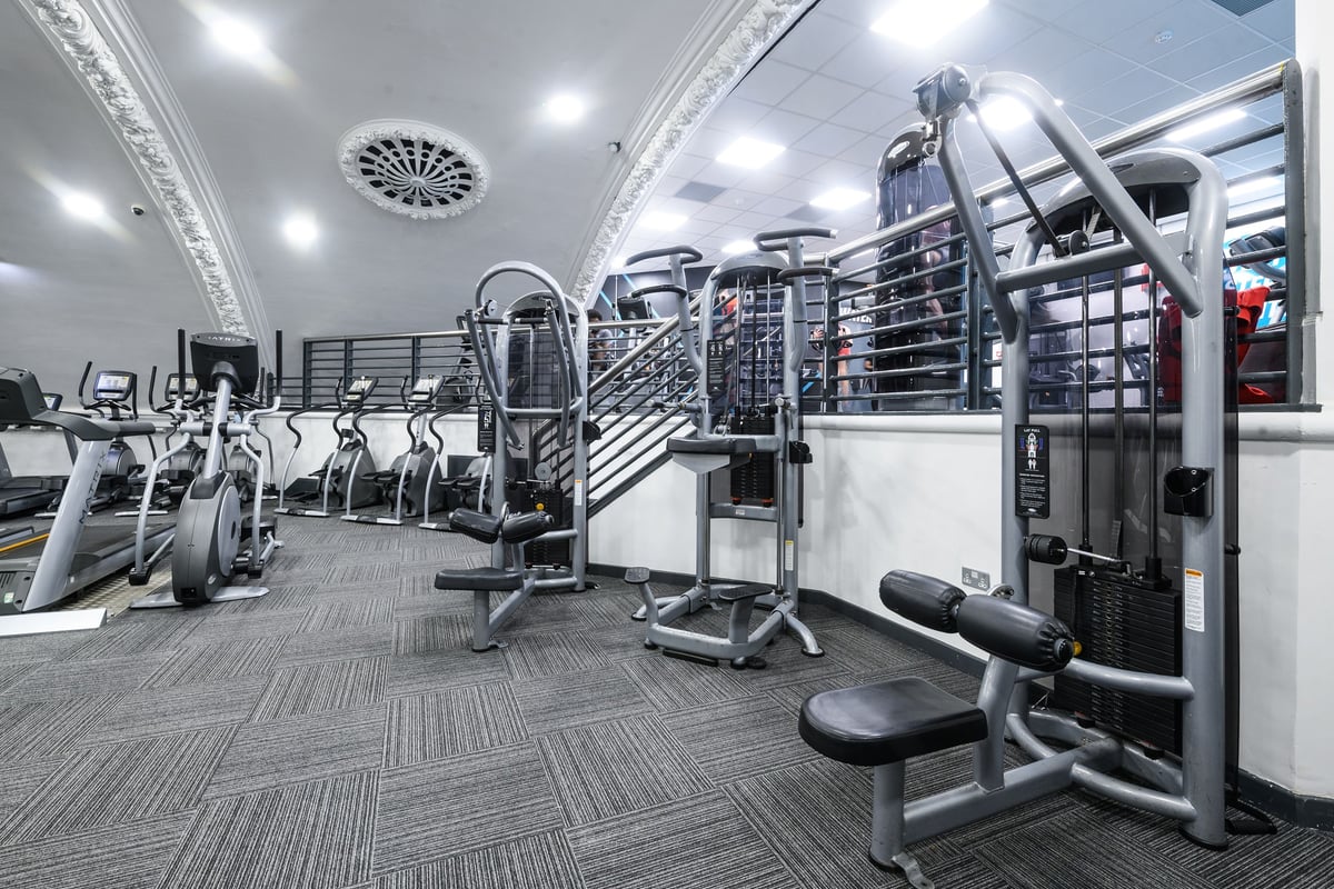 PureGym London Wandsworth: Rows of strength training equipment, benches, cable machines, and rubberized flooring.
