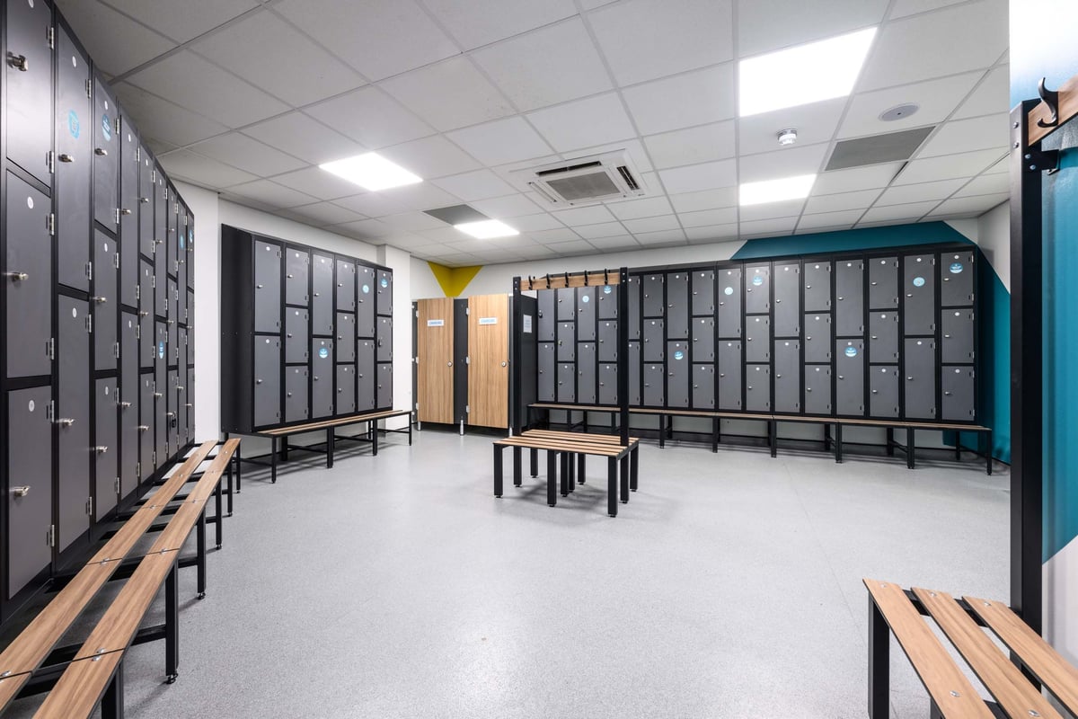 PureGym London Bromley changing room with lockers and benches