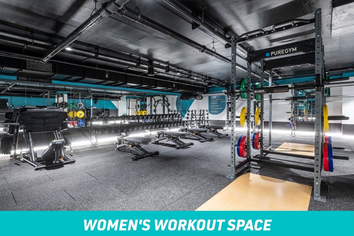 PureGym London Swiss Cottage Women's Workout Space: Squat Racks, Dumbbells and Benches