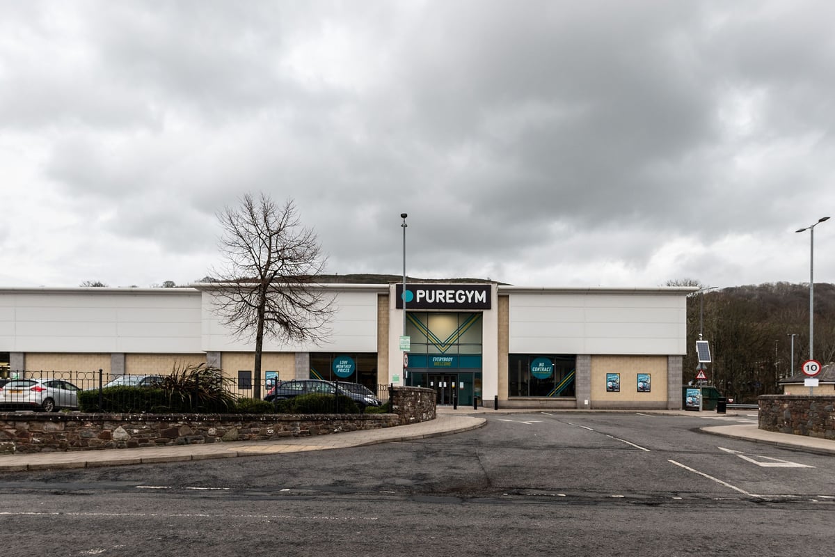 PureGym Galashiels: Gym building exterior with signage and parking area visible.