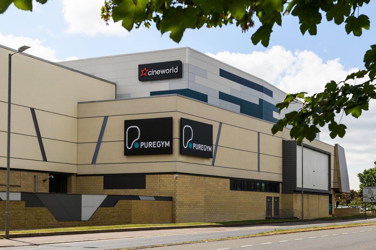PureGym Glasgow Silverburn: Exterior of a commercial building with fitness centre branding and signage.