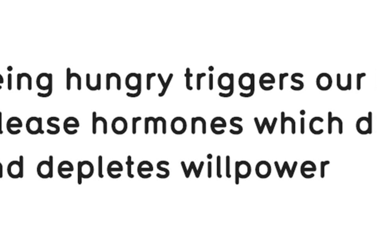 Silhouette of a head with a burger inside and text about hunger triggering hormones and wi
