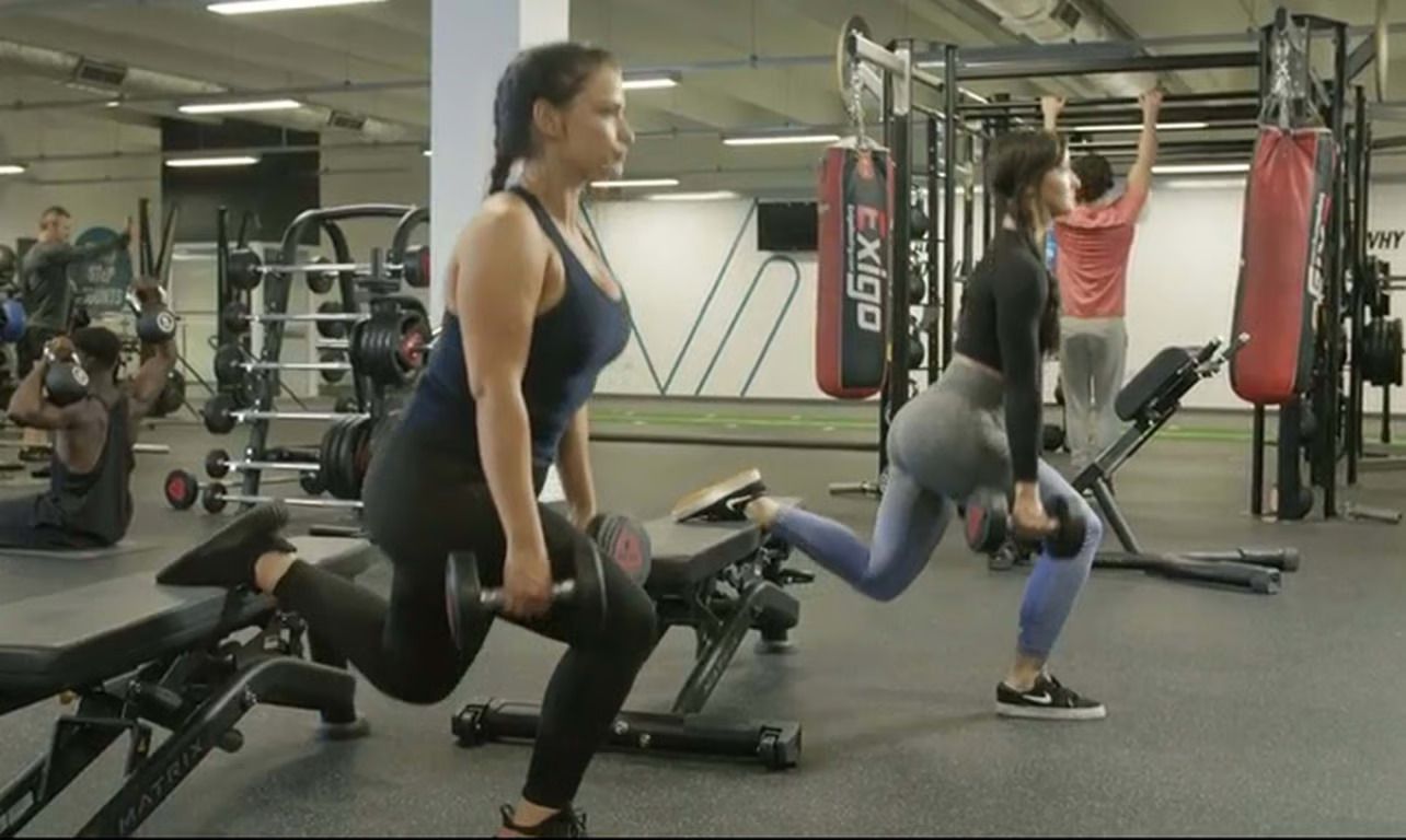 Women doing split squats