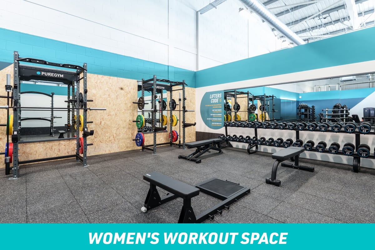 PureGym Bury Woodfields Women's Workout Space: dumbells, benches and rigs