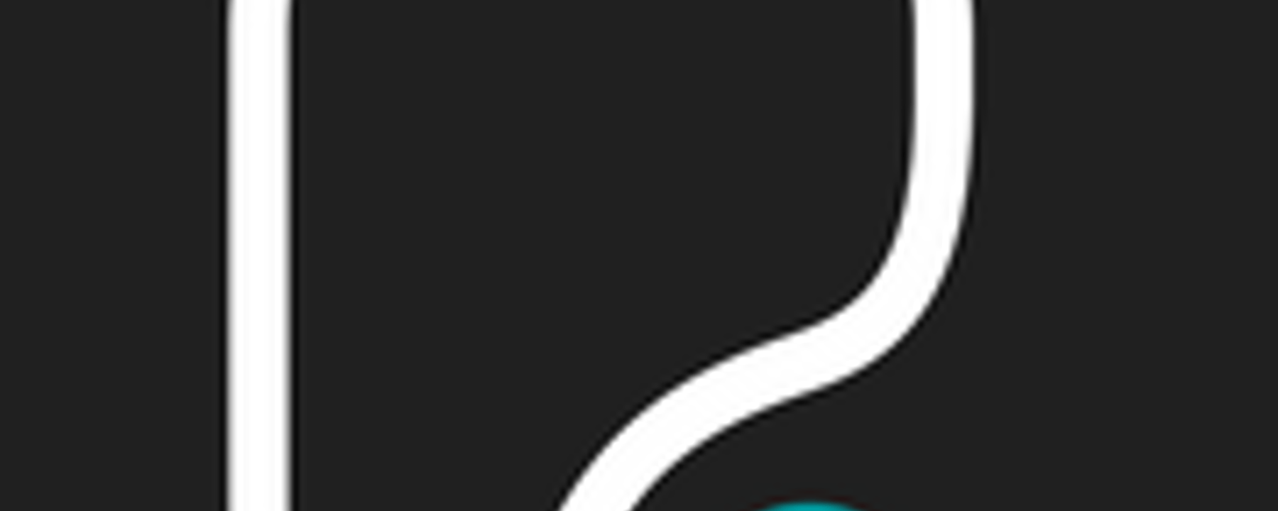 Abstract white curved shape with a teal circle on a dark grey background