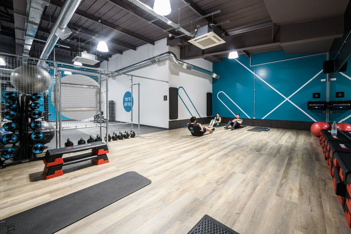 PureGym Hereford: Mirrored wall, weight racks, kettlebells, treadmills, resistance bands, rubberised floor.