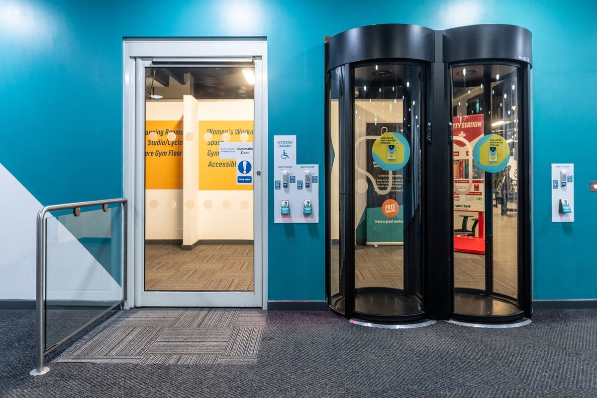 PureGym Bradford Thornbury entry pods and disabled access door