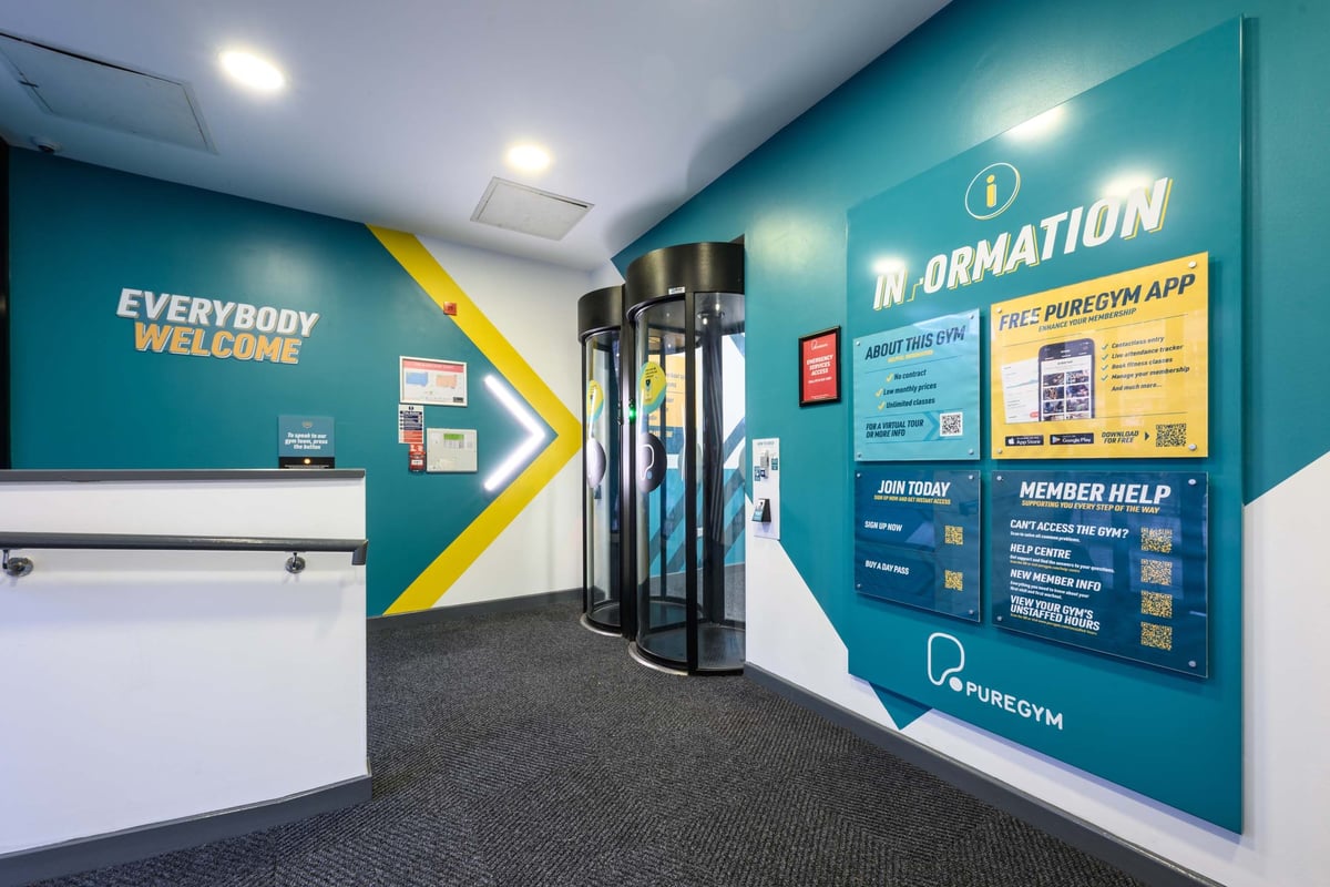 PureGym London Bromley changing room with lockers and benches