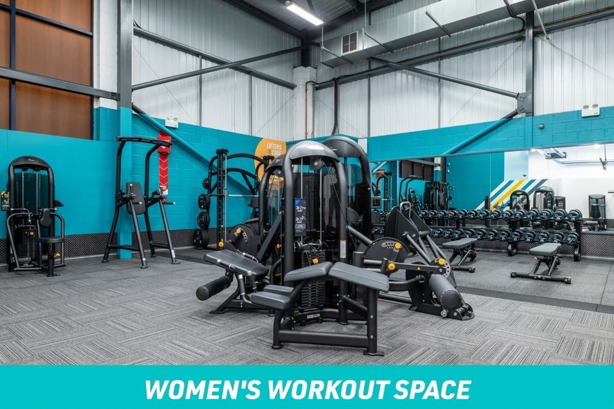 PureGym Wolverhampton South Women's Workout Space: Fixed pin machines, dumbbells and benches, pull up & dip stand