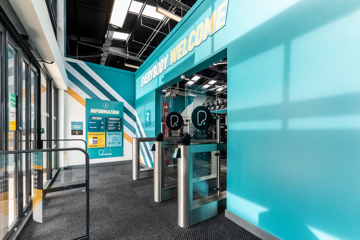 PureGym Dewsbury: Hydration station with touchscreen kiosks for replenishing water bottles.
