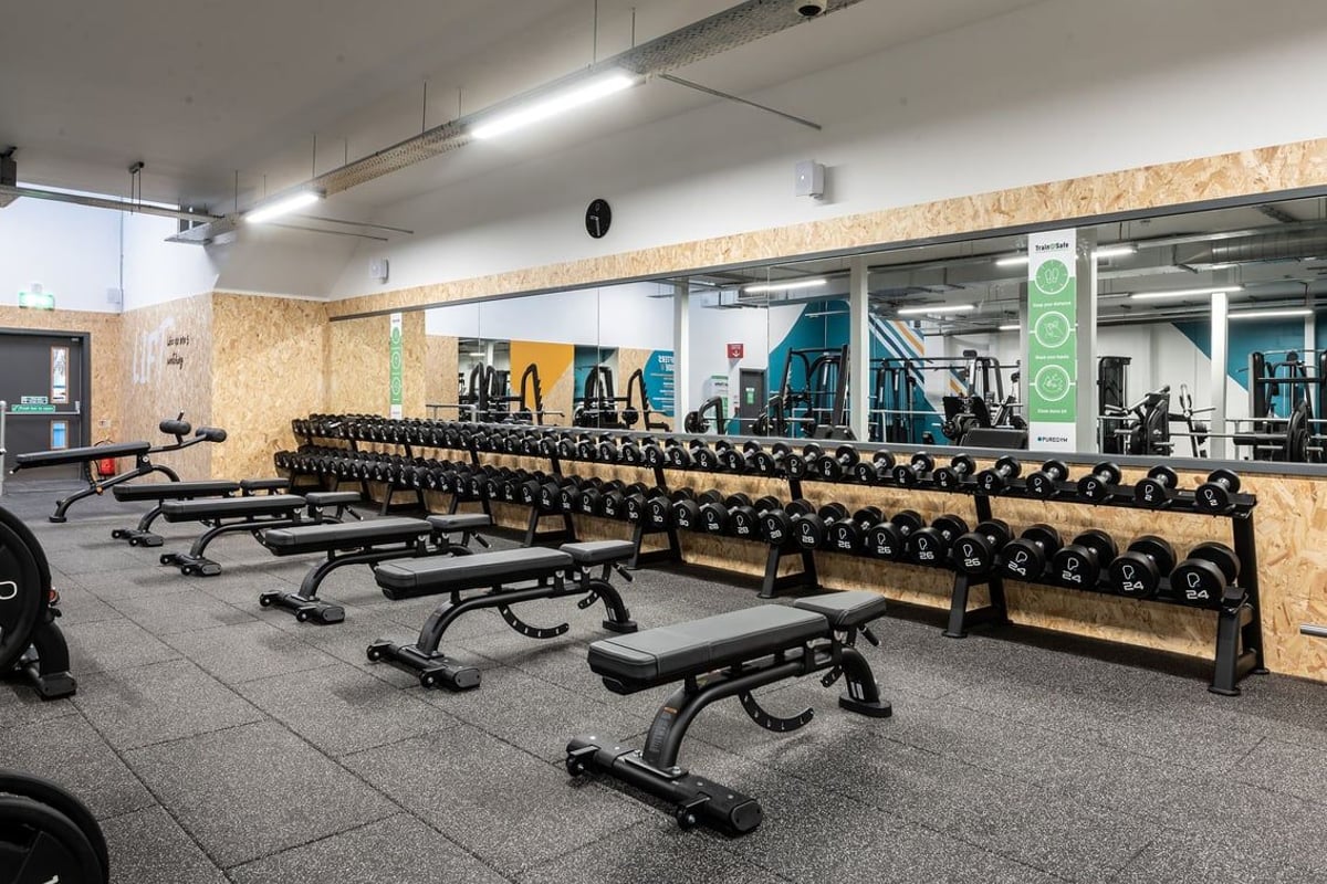 PureGym Inverness Inshes Retail Park: Rows of flat and incline bench press equipment, free weights galore.