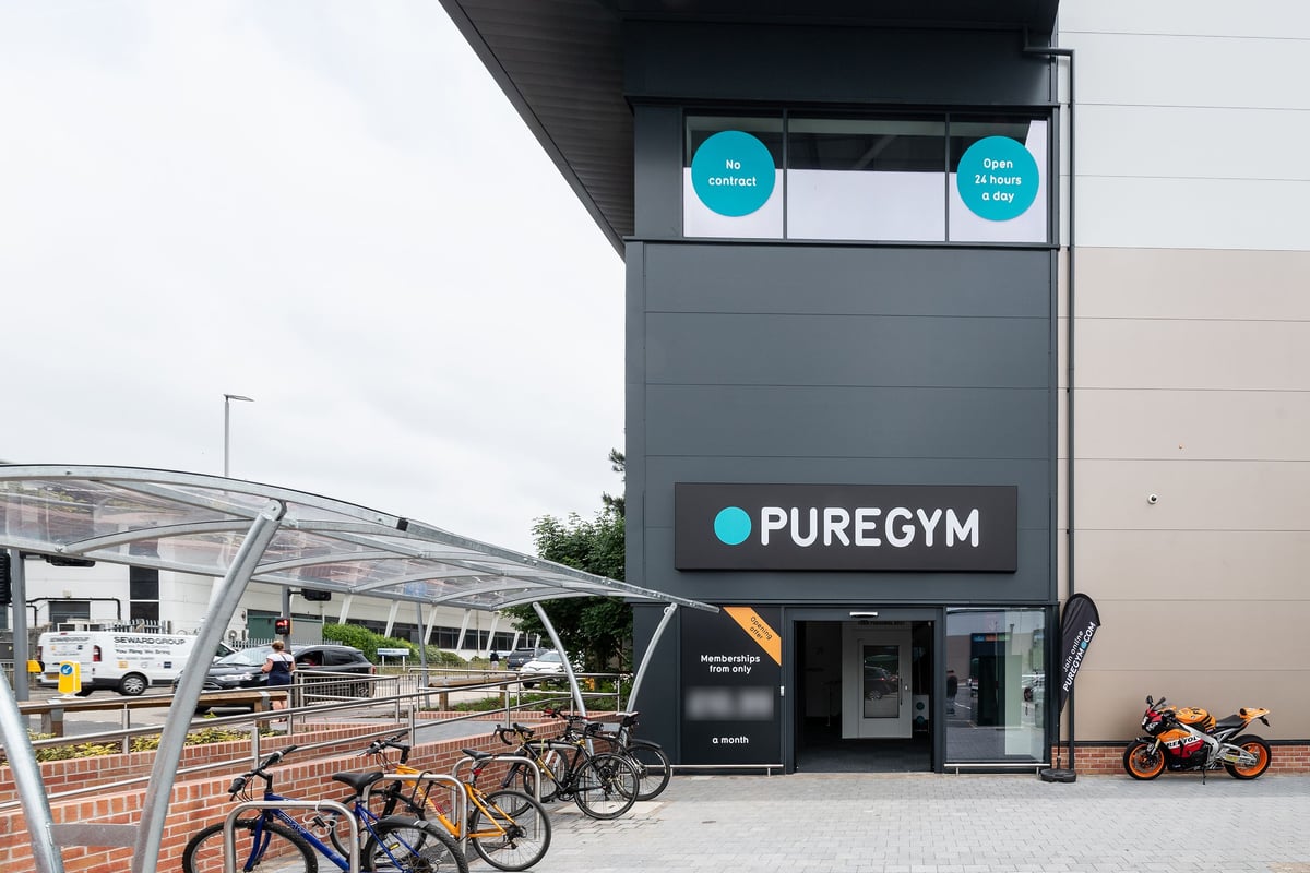 PureGym Portsmouth North Harbour: Exterior of gym with bicycle racks, motorcycle parking.