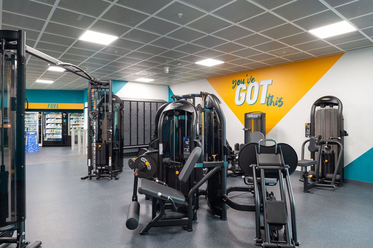 PureGym Lausanne Prilly: Strength training machines, free weights, and rubberized flooring.