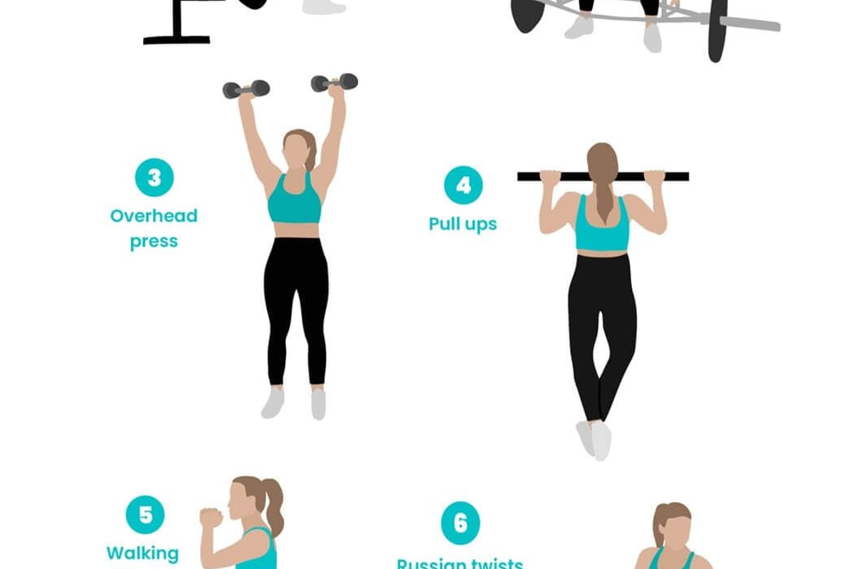 Infographic showing eight numbered exercises for hiking preparation