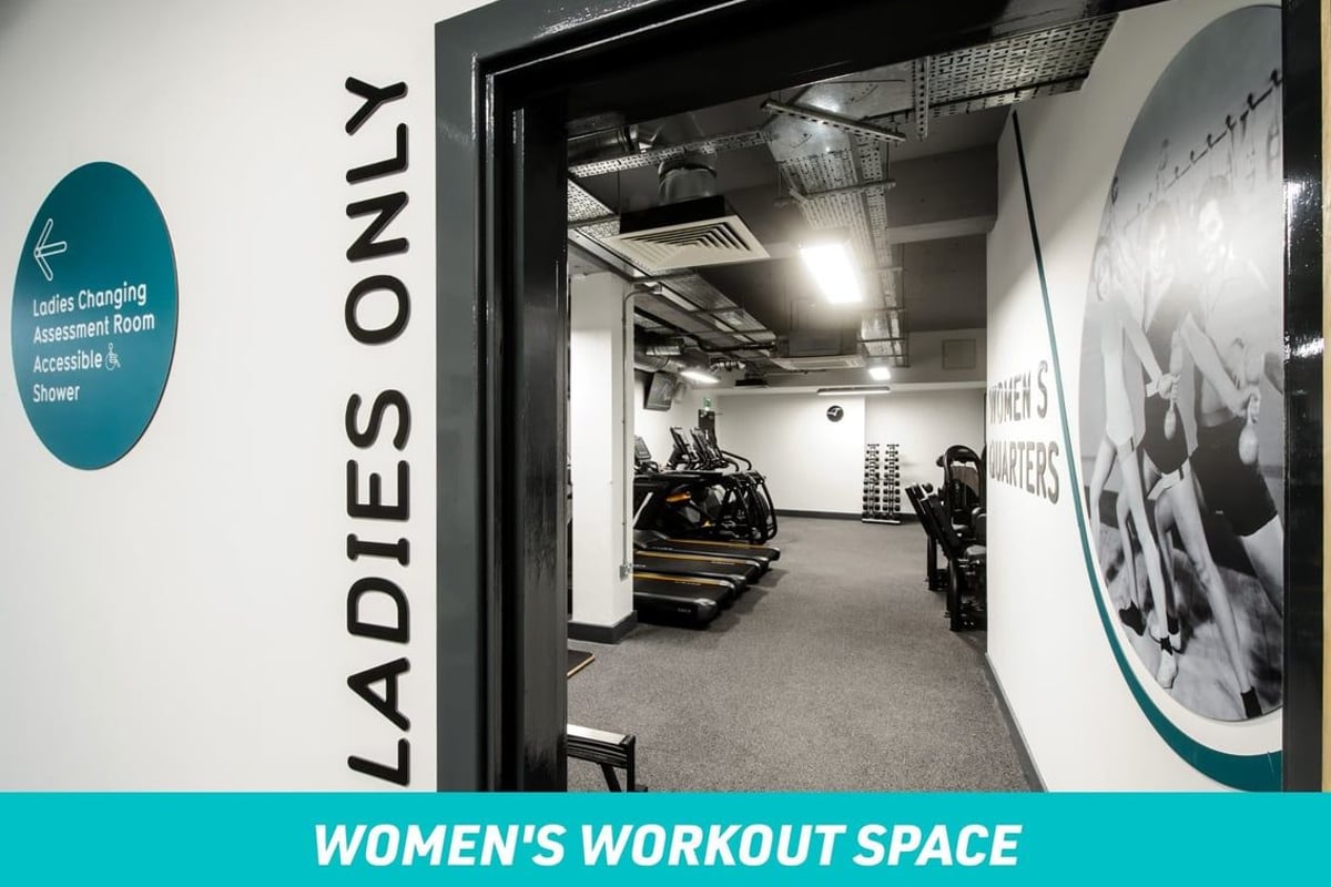 PureGym London Wembley: Women's workout space - ladies only sign and area in a gym