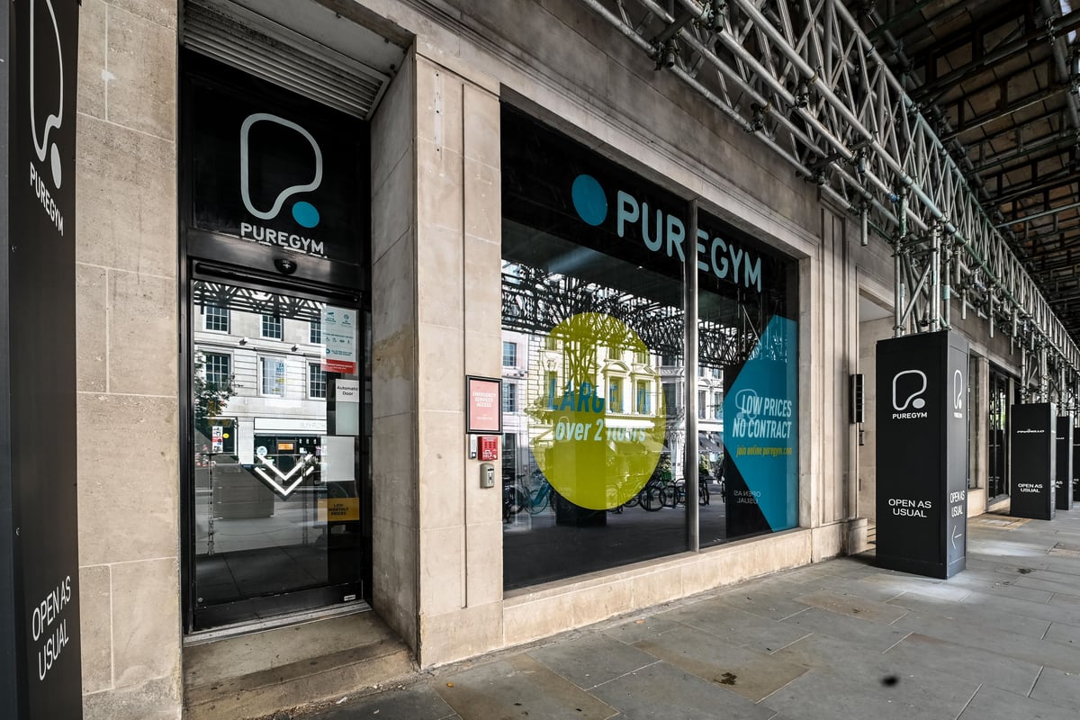PureGym London Piccadilly: Exterior storefront of a gym called Pure Gym with branding visible.