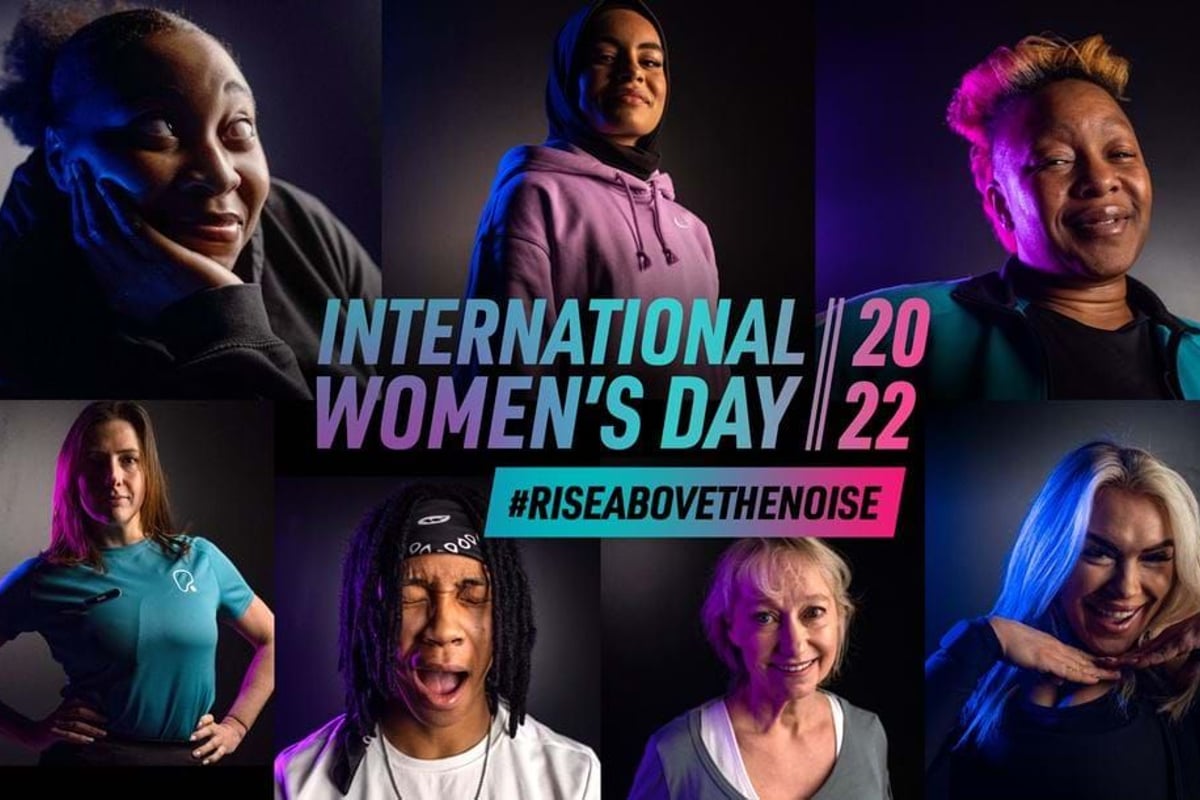 Collage of seven diverse women with International Women’s Day 2022 and hashtag text.