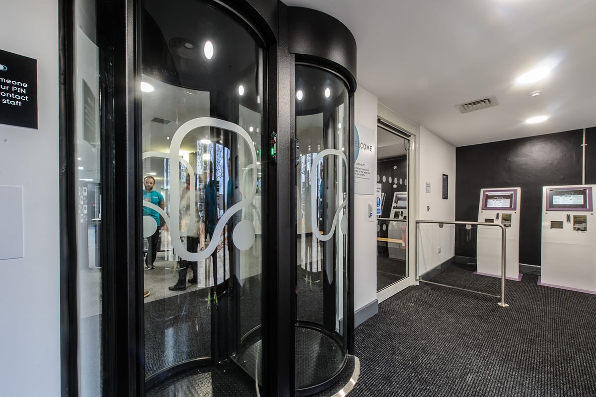 PureGym Bedford Heights: entry pods and disabled access door