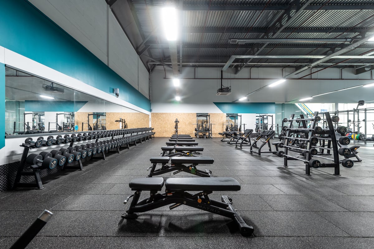 PureGym Peterborough Serpentine Green Shopping Centre: Gym with weight racks, benches, free weights and rubberised flooring.