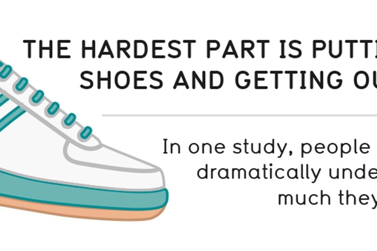 White and teal trainer with text about exercise motivation and enjoyment