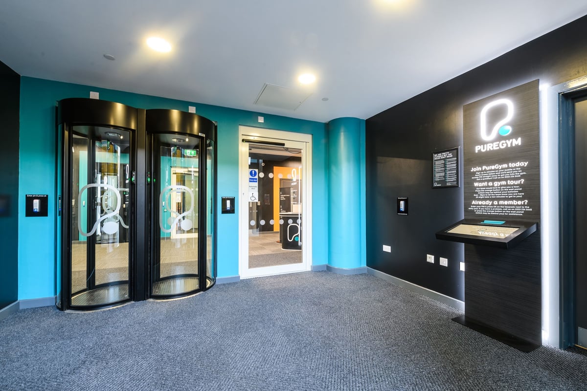 PureGym London East India Dock: Entry pods and disabled access door