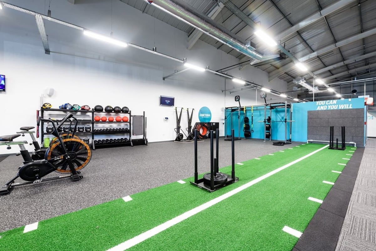 PureGym Fareham: Resistance machines, weighted sleds, turf area for functional training, free weights.