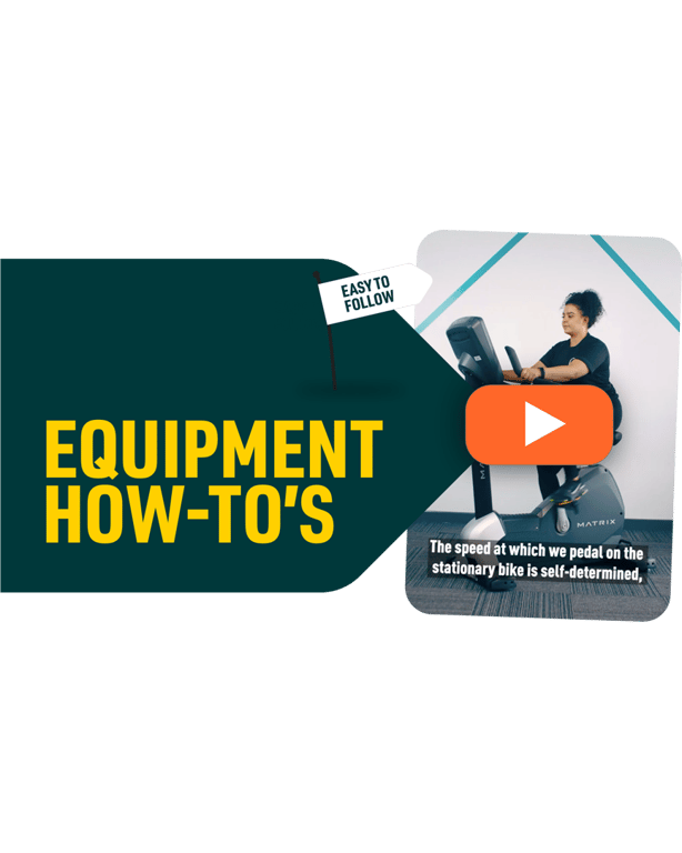 Equipment how-to's text on green arrow with example YouTube video screen labelled easy to follow.