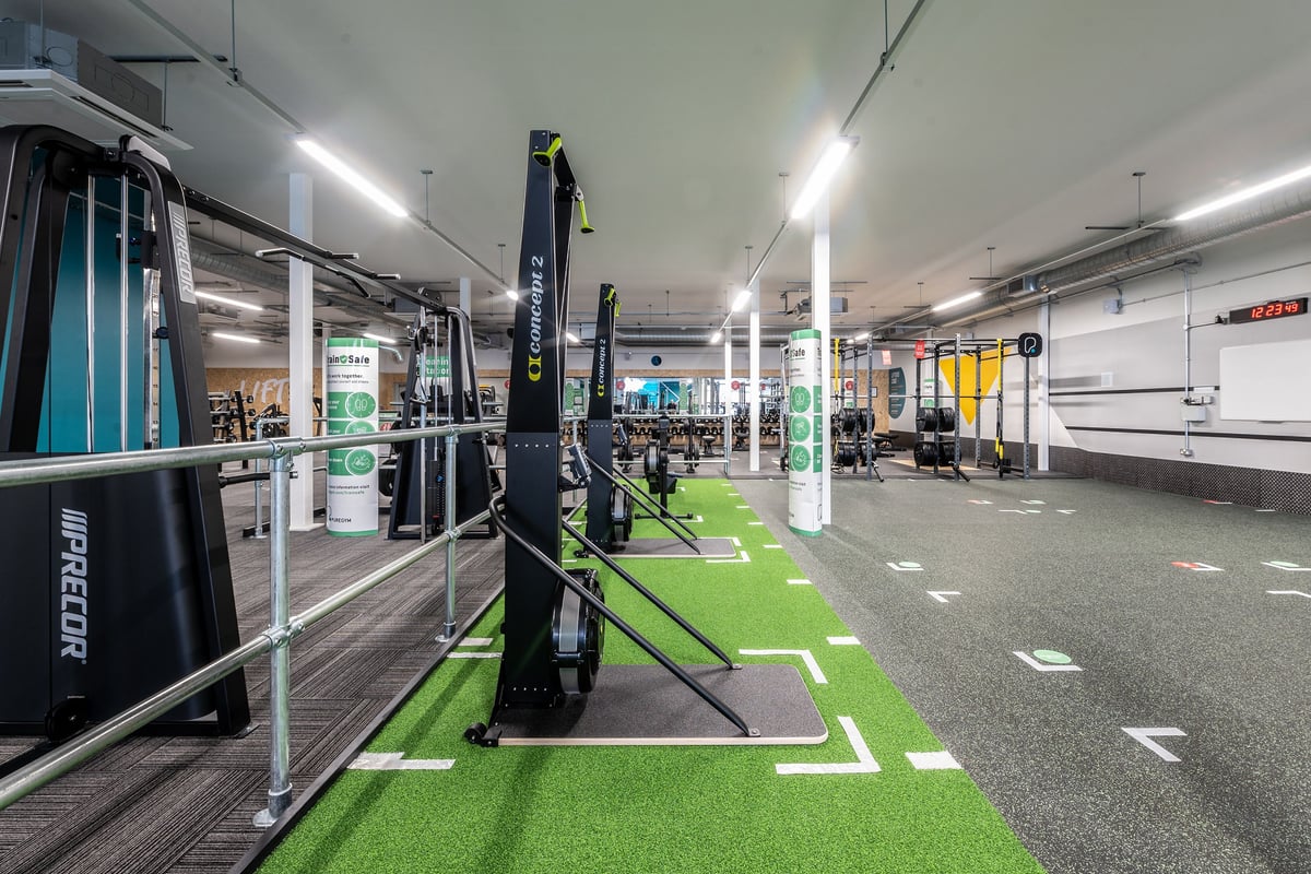 PureGym Bournemouth Mallard Road Retail Park: Free weights, resistance machines, green turf area and mirrored walls.