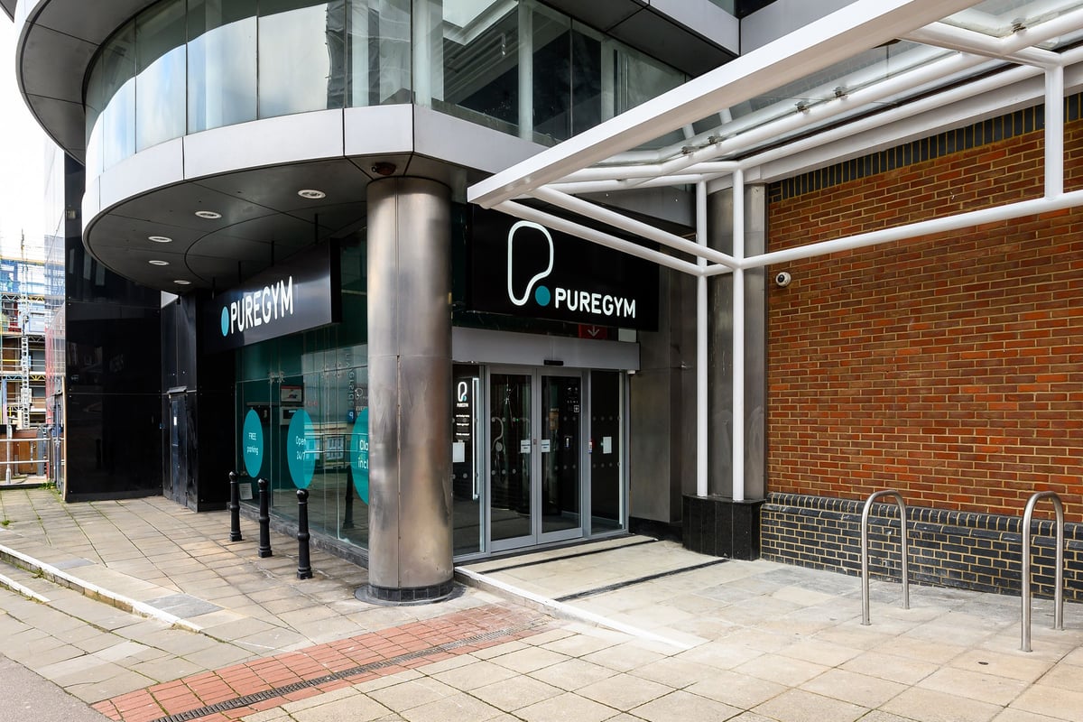 PureGym Hemel Hempstead: Exterior of a fitness facility with glass frontage and signage.